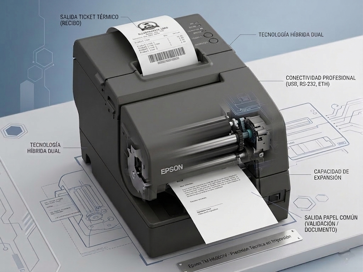 Impresora de tickets Epson TM-H6000IV híbrida térmica matricial para terminal de venta NUEVA